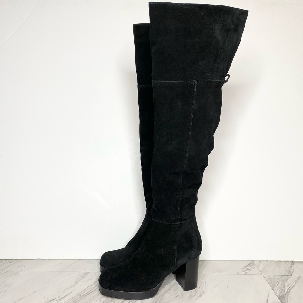Free People Echo Black Suede Heeled Tall Boot 37 1/2